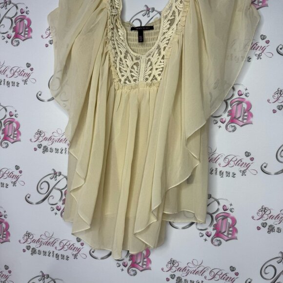 Victoria secret blouse boho crochet ruffle lightweight cream white yellow - Picture 6 of 9